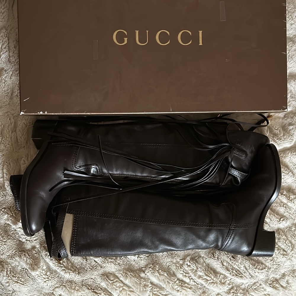 Gucci Devendra Tassel Riding Boots Fringe 36.5 / 7.5 |Color: Espresso| Size: 7 |